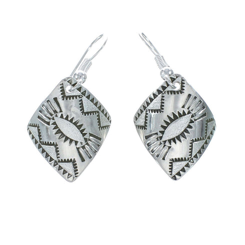 Native American Genuine Sterling Silver Hook Dangle Earrings AX129666